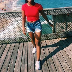 AEO denim floral shorts